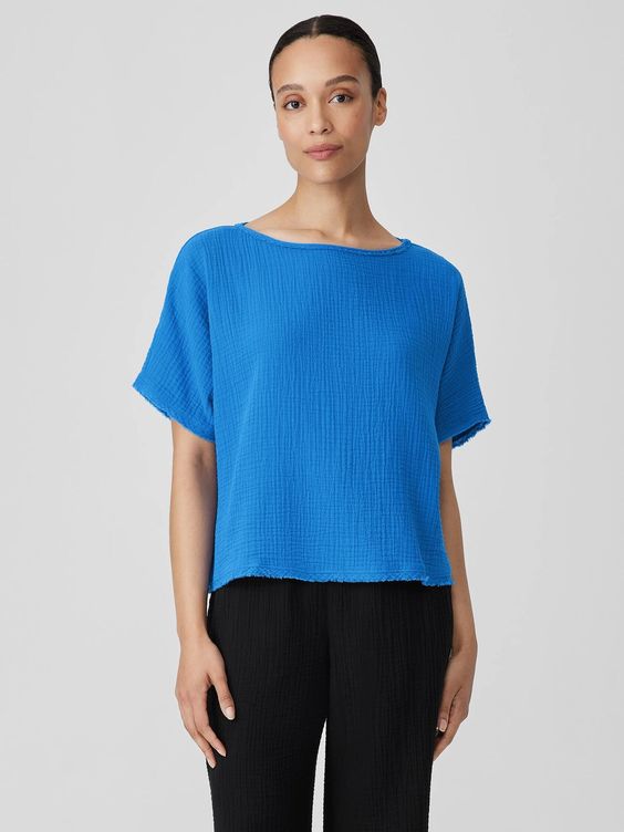 Eileen Fisher cotton gauze bateau neck top.