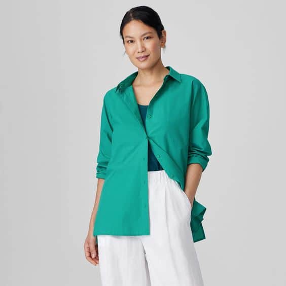 Eileen Fisher cotton poplin shirt in Sea Star.