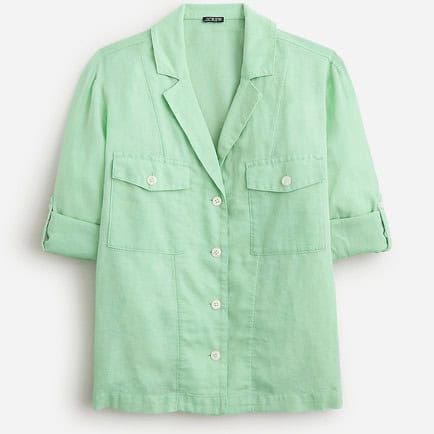 J.Crew linen camp shirt in apple green