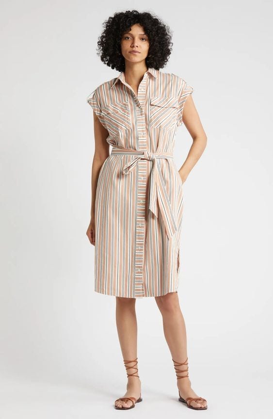 Nordstrom striped belted cotton utility shirtdress.