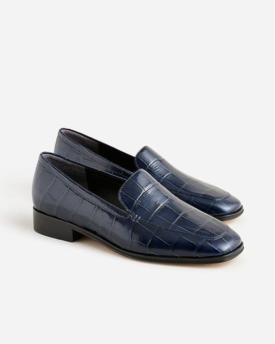 J.Crew "Maison" croc-effect loafers in Navy.