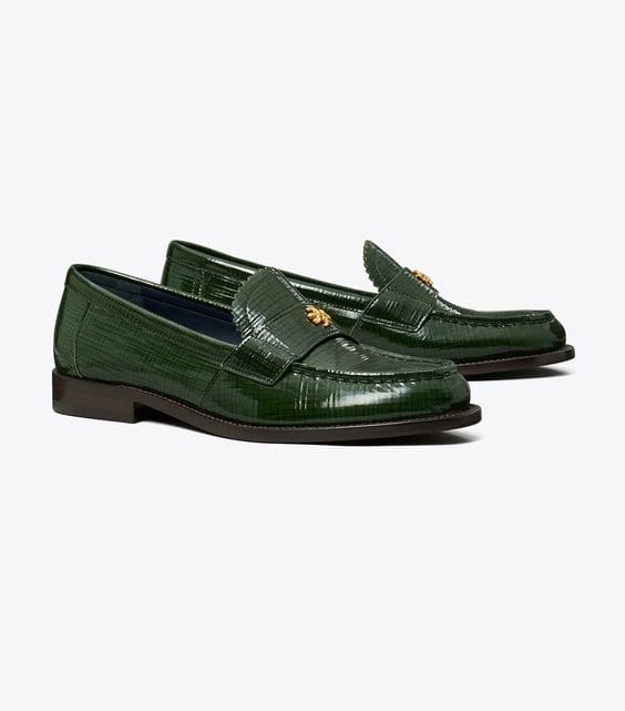 Tory Burch Classic loafers in dark green.
