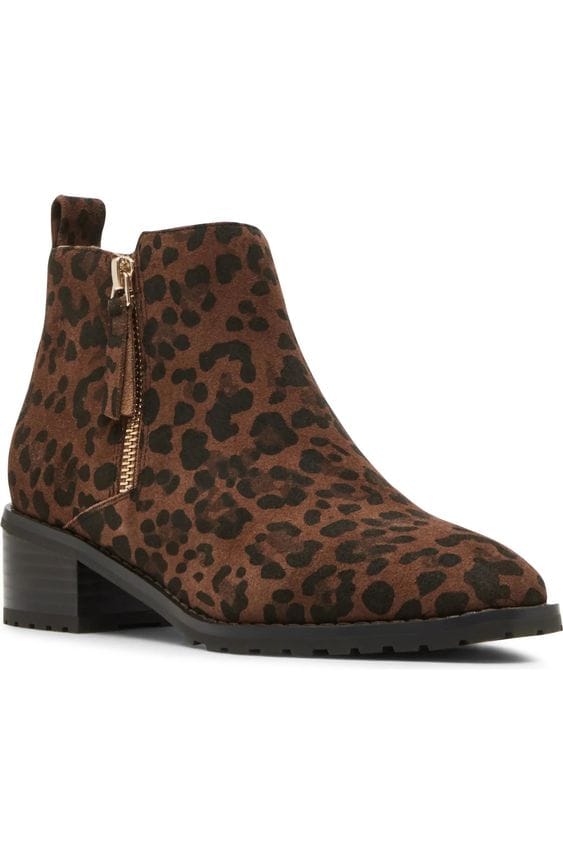 Blondo waterproof suede ankle boot in leopard print.