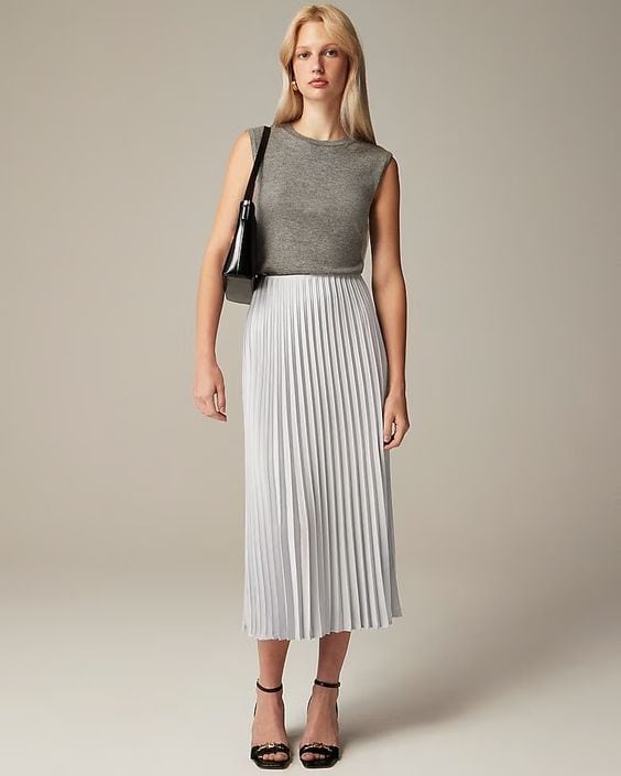 J.crew pleated gwyneth slip skirt in silver gray.