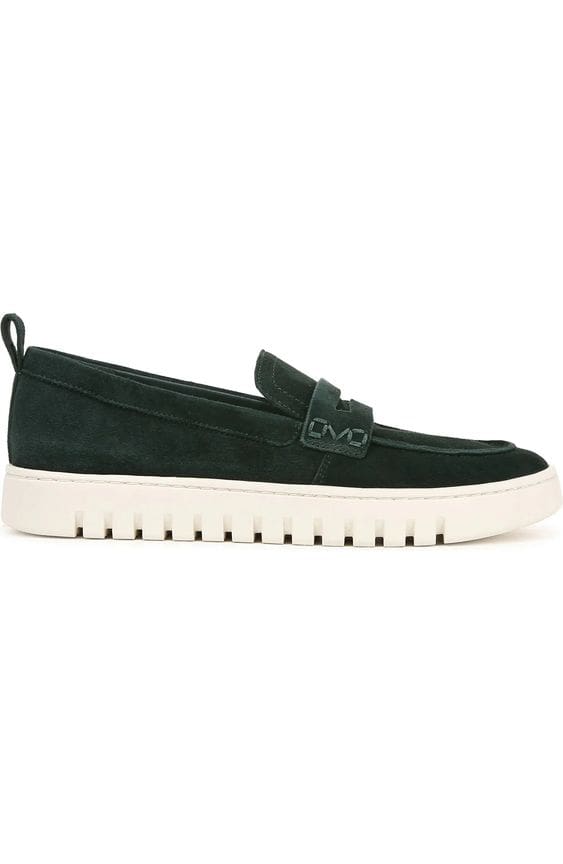 Vionic uptown penny loafer in Scarab (dark green) suede