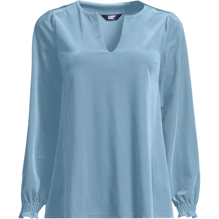 Lands' End long sleeve velvet top in pale slate blue.