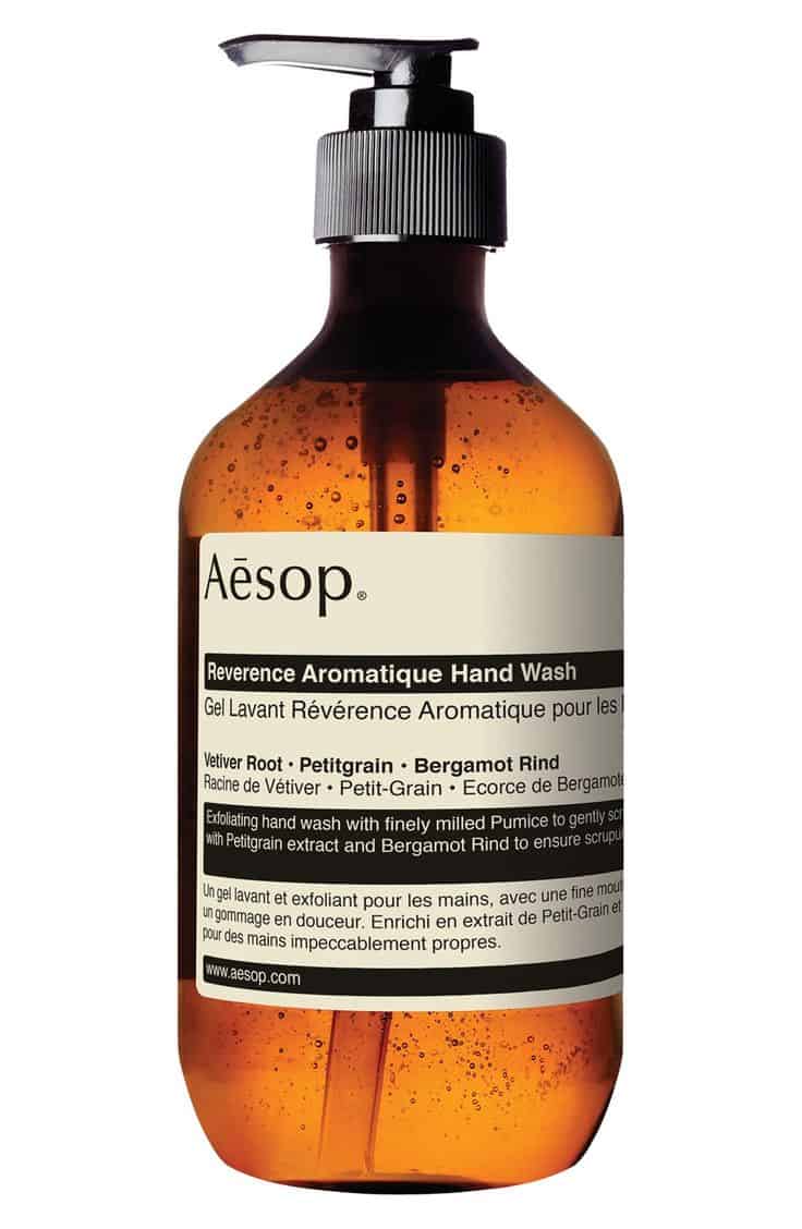 Aesop Reverence Aromatique handwash with pettigrain.