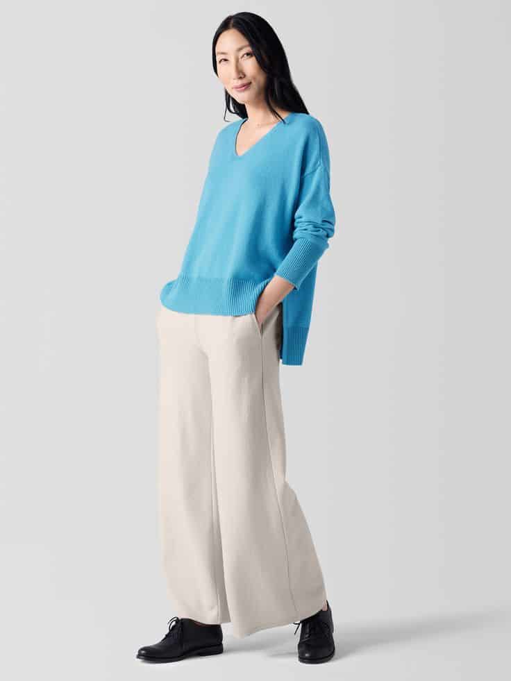 Eileen Fisher cotton-cashmere v-neck in Delfina
