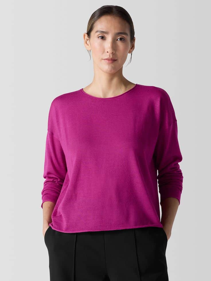 Eileen Fisher merino top in Calliope (Fuchsia from Winter palette).