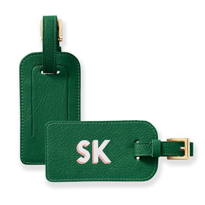 Monogrammed leather luggage tag