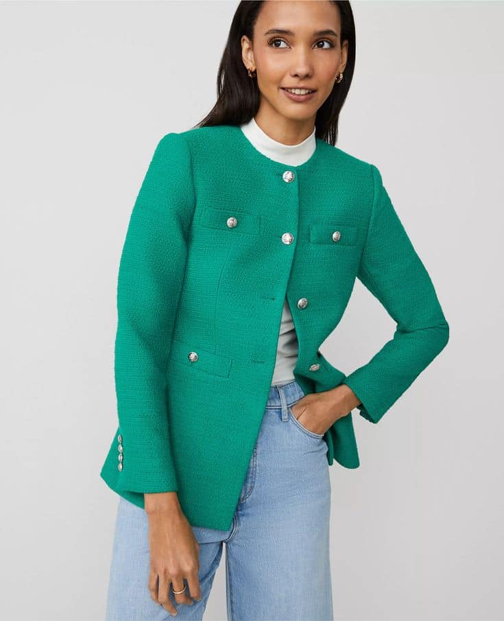 Ann Taylor long tweed jacket emerald green.