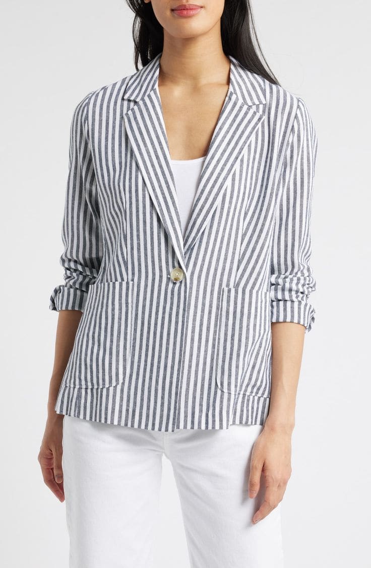 Caslon navy/white stripe linen blazer