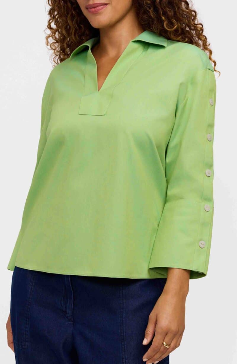Foxcroft cotton popover top in Spring green.