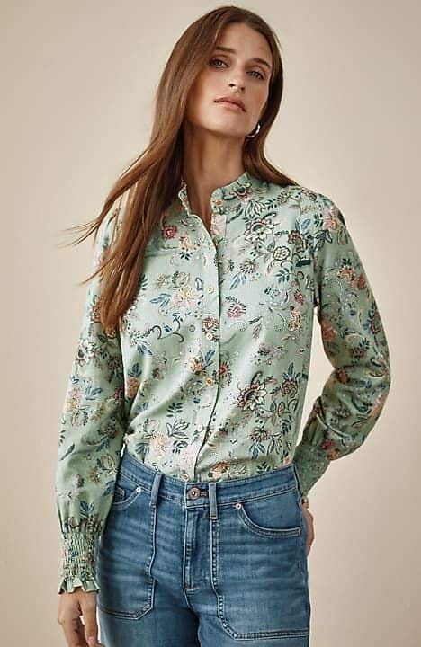 J.Jill floral print shirt summer green.