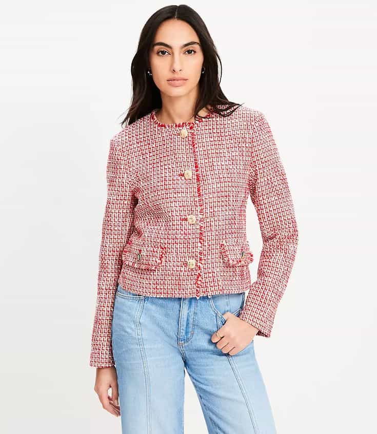 Loft fringe trim tweed jacket