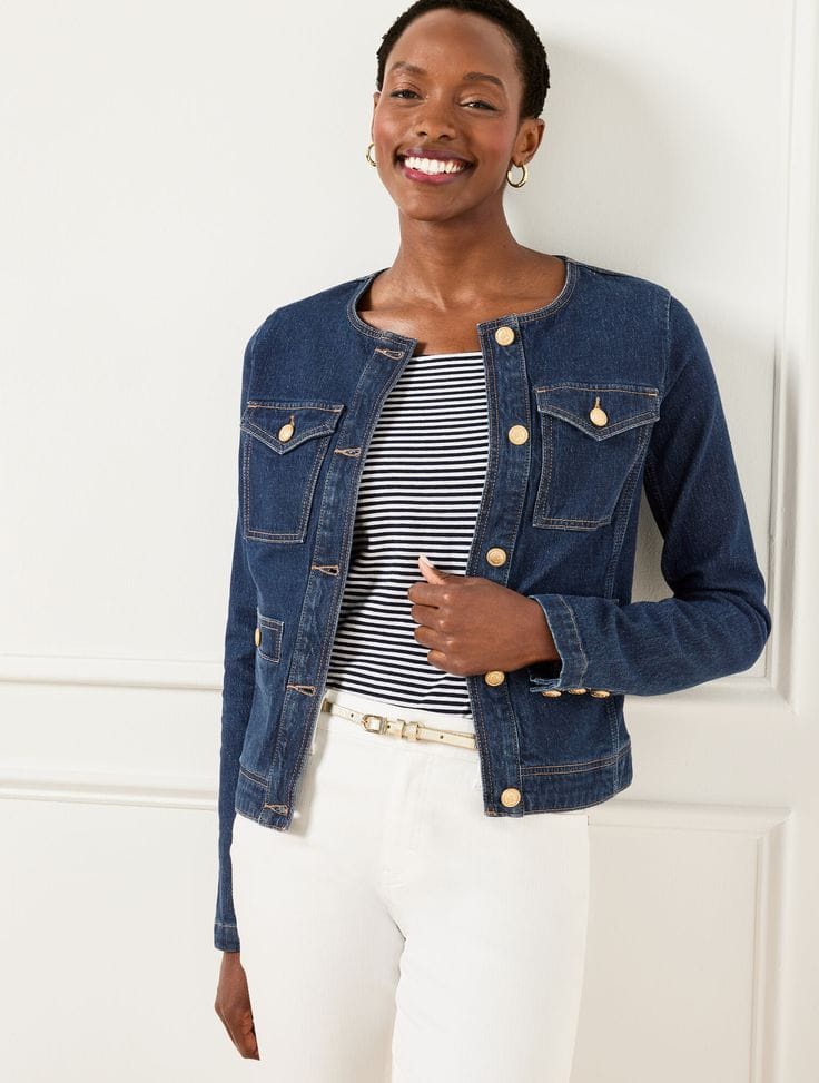 Talbot's collarless denim jacket