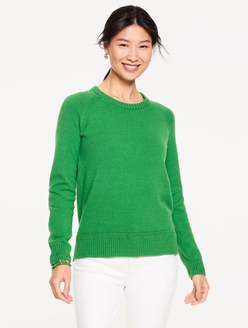 Talbots cotton crewneck sweater in Leaf Green.