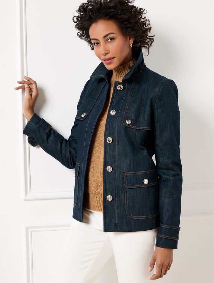 Talbot's short trench in navy blue.