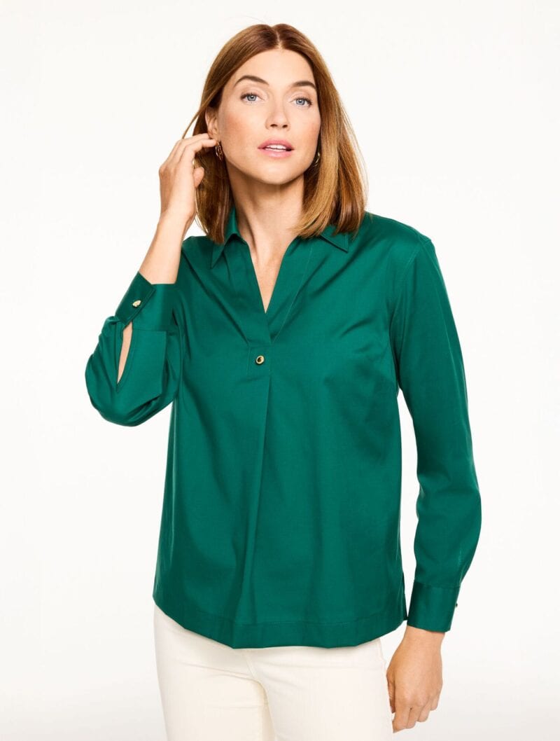Talbots no-iron cotton popover shirt emerald green.