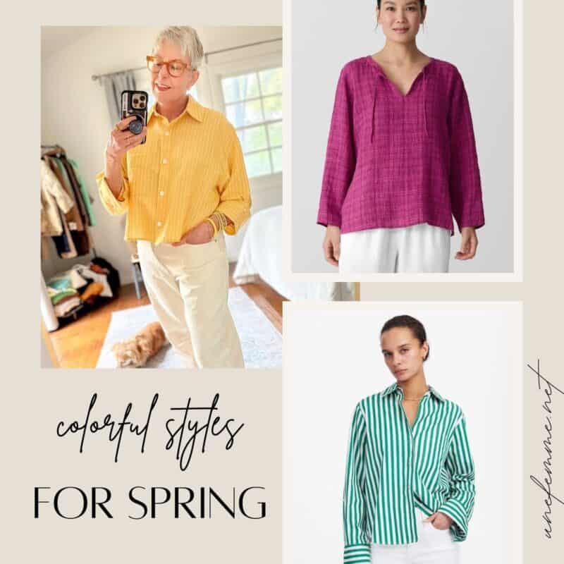 Colorful spring fashions for women, colorful lightweight tops.