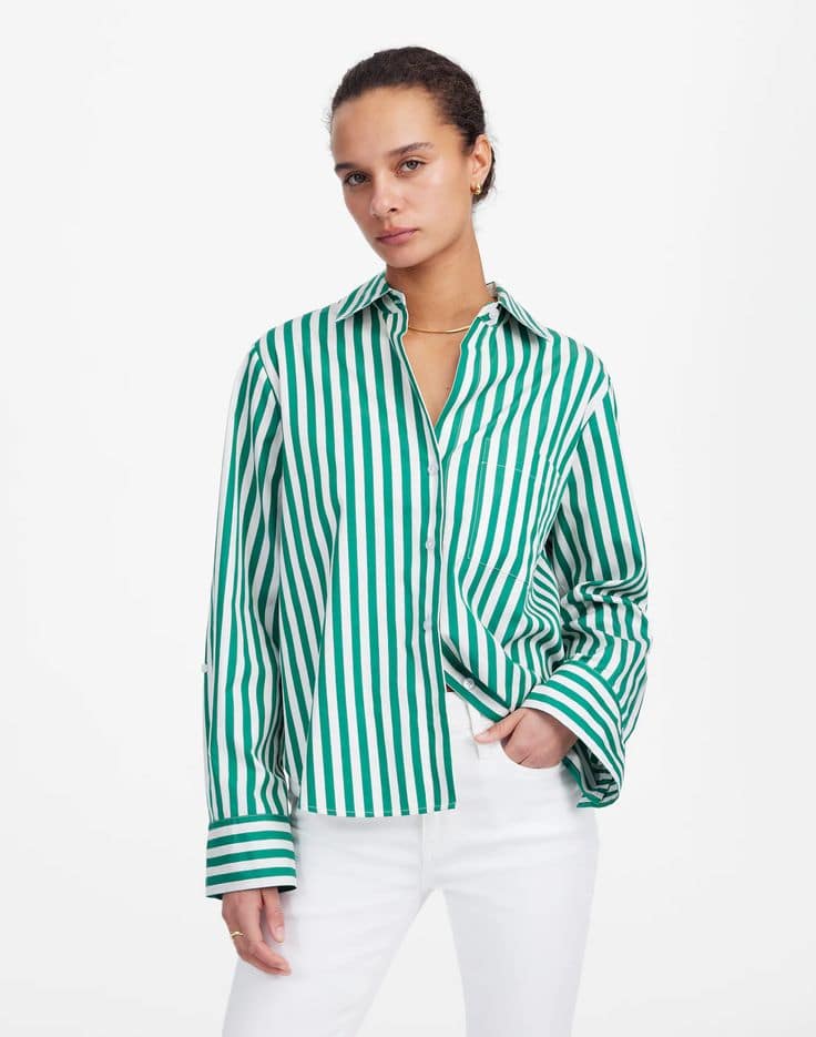Madewell striped poplin shirt white/green.