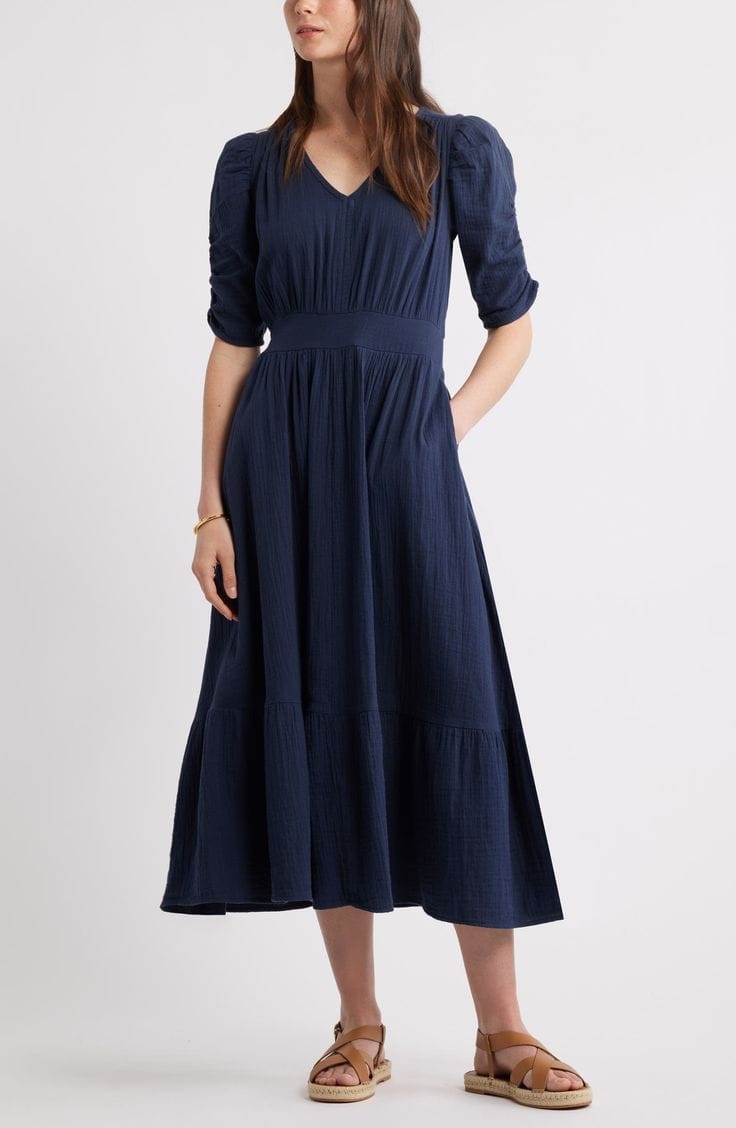 Caslon cotton maxi dress in navy.