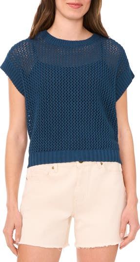 Halogen open stitch sweater vest in Marine Navy.