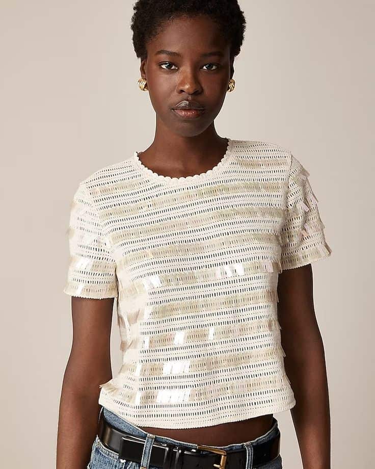 J.Crew crochet effect shirt with sequins.