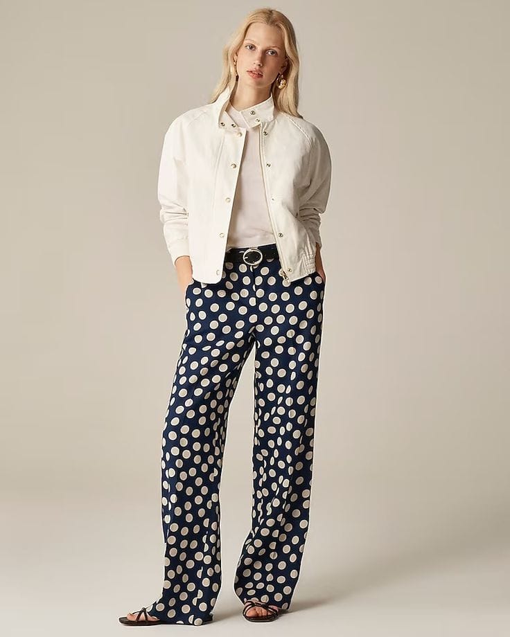 J.Crew dot print linen pants navy.
