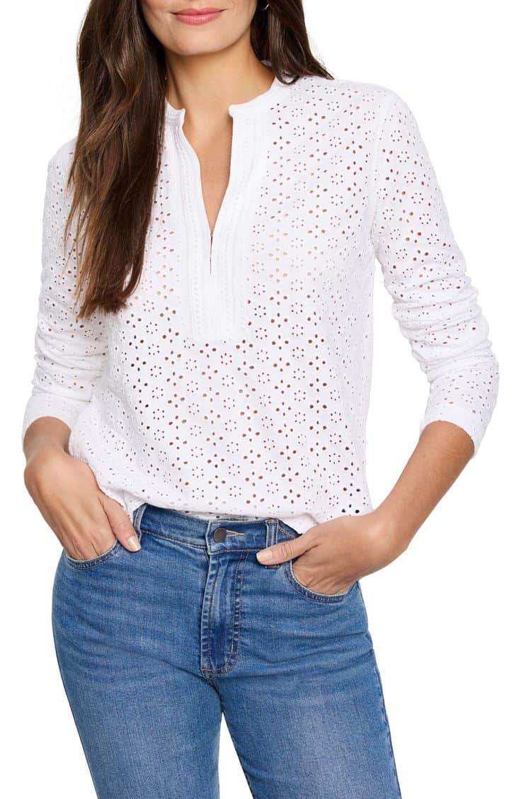 Nic + Zoe white eyelet cotton top