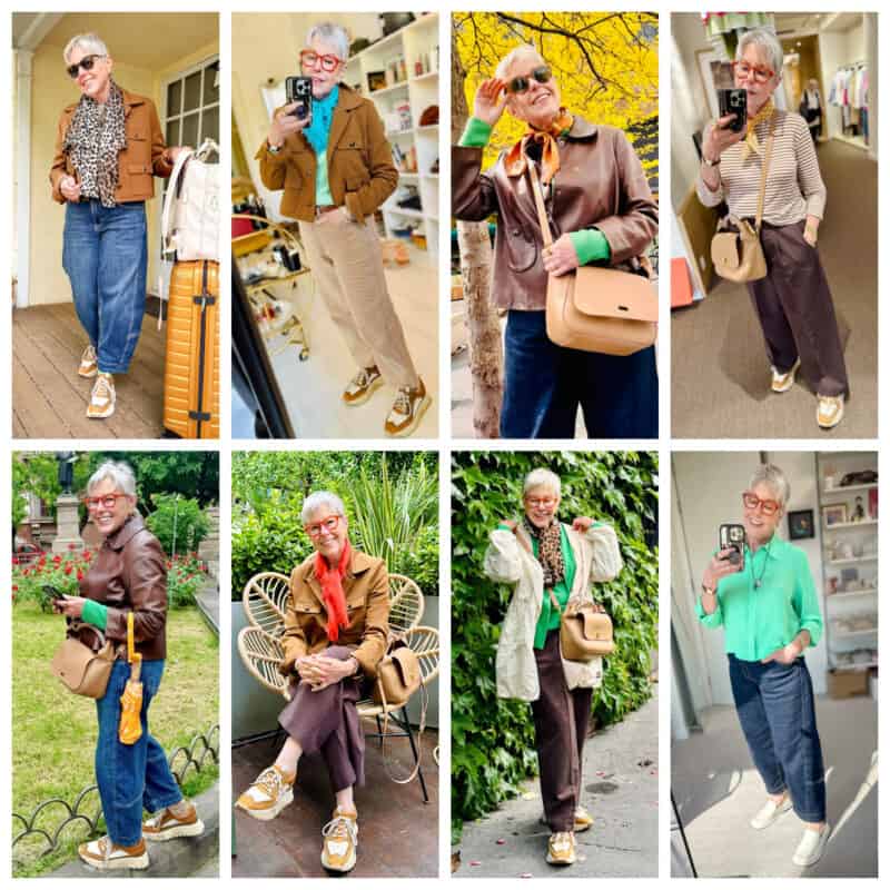 Spring travel outfits for 3 weeks in UK & Europe from 12-piece travel capsule wardrobe.