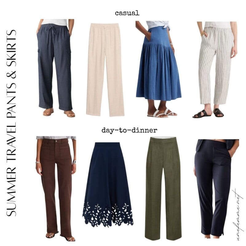 What to pack for Europe this summer: lightweight casual and smart casual pants and skirts for women.