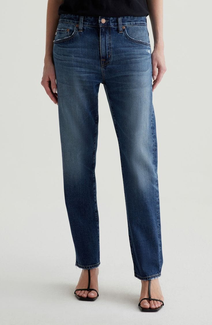 AG ex-boyfriend jeans in "10-years Chaplin" wash.