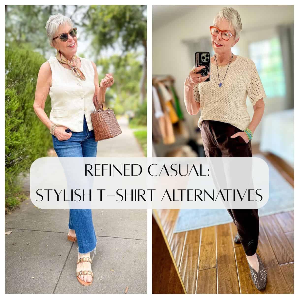Stylish t-shirt alternatives for women over 50.
