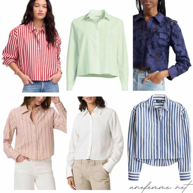 Petite-friendly cropped button-front shirts for summer.