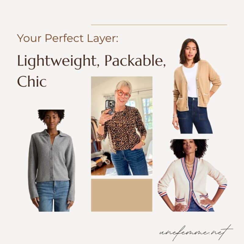 Lightweight women's cardigans for travel & transitional season wear.
