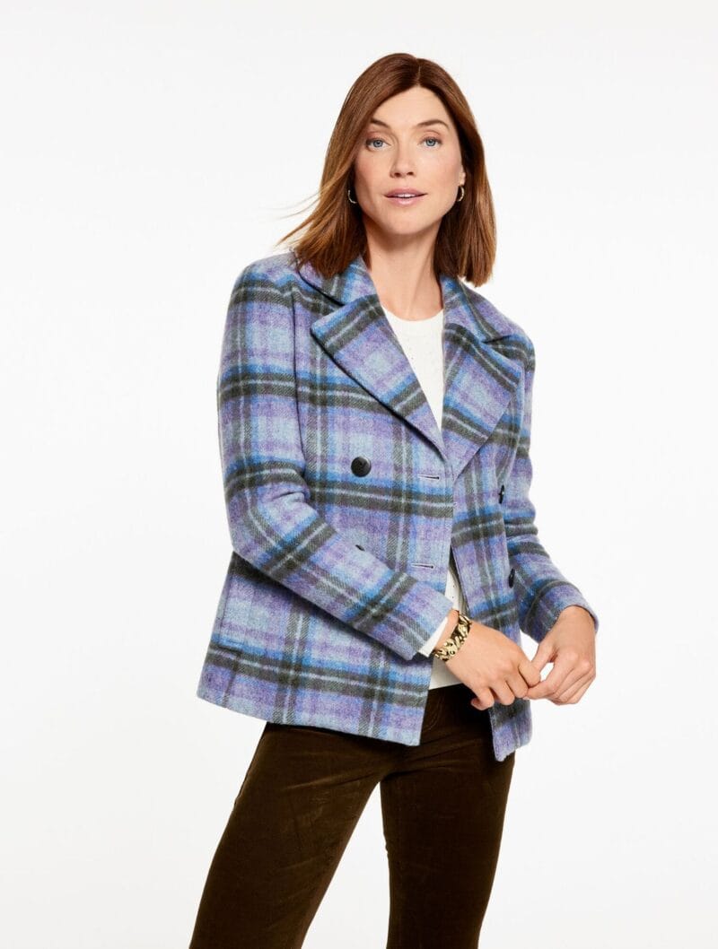 Talbot's peacoat in lilac plaid.