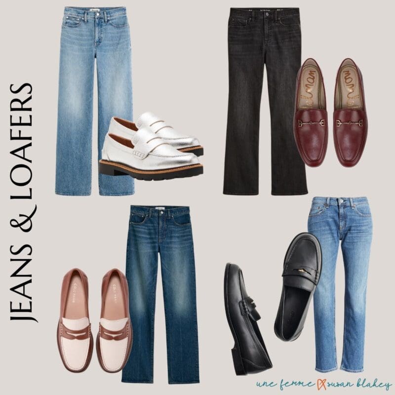 Jeans and loafers combos for casual, classic, modern chic.