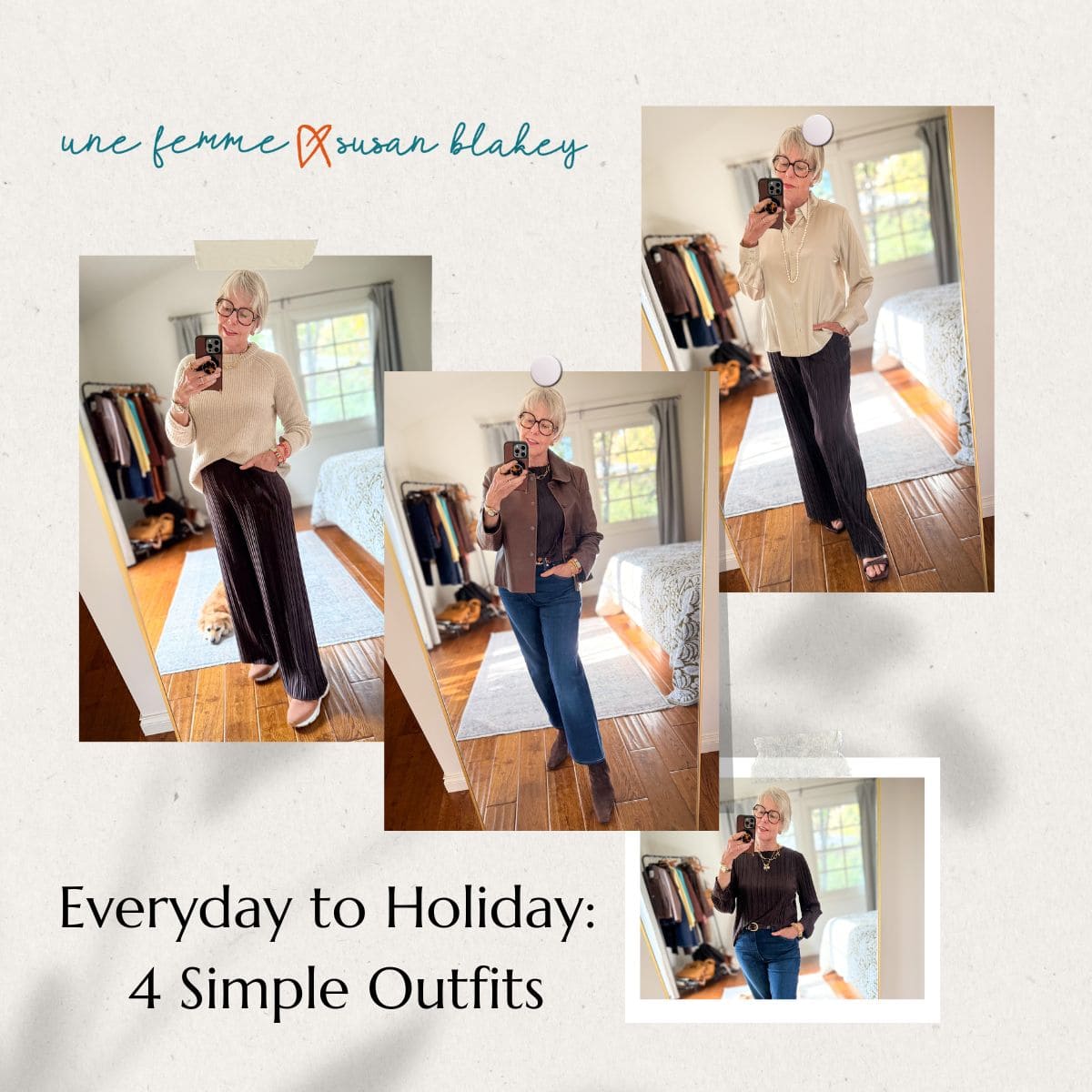 How to style pleated separates for women over 50...casual & holiday outfits.