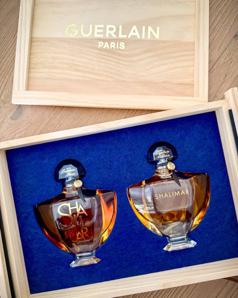 Shalimar "Essence" and classic Shalimar fragrance bottles.