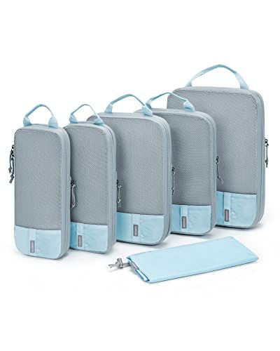 Compression packing cubes set light blue.