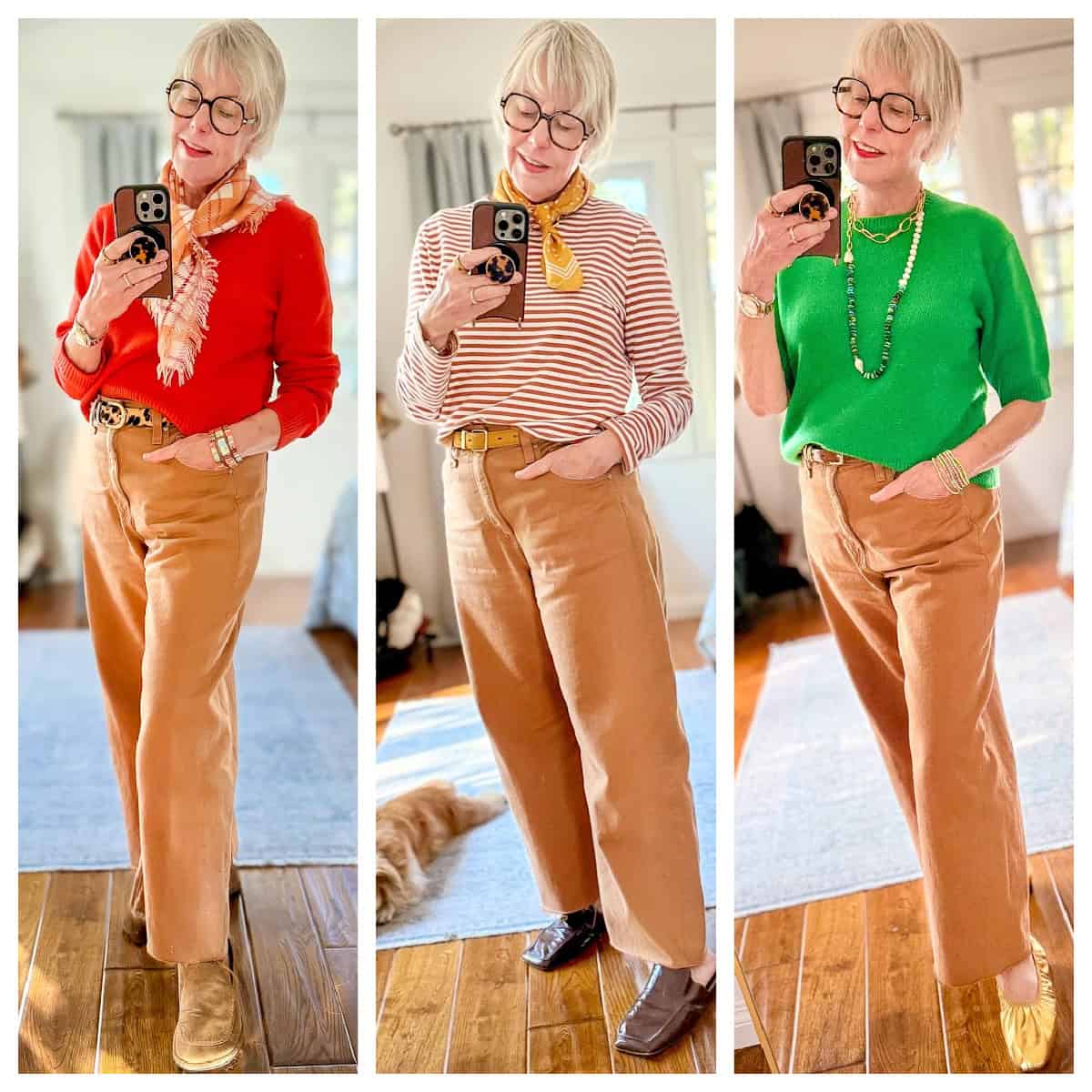 3 ways to style colored denim jeans for casual and smart casual looks.