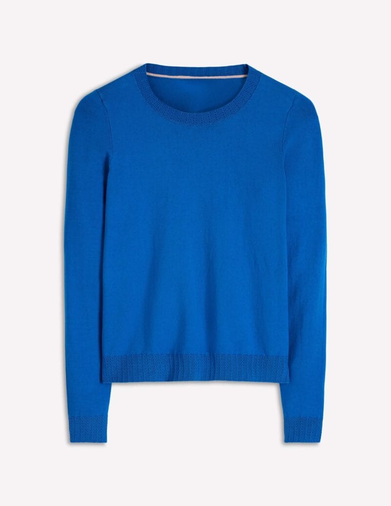 Boden fine gauge cotton crewneck sweater lapis blue.
