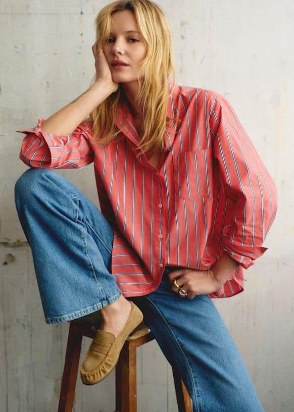 Sezane Max striped shirt in red/ecru.