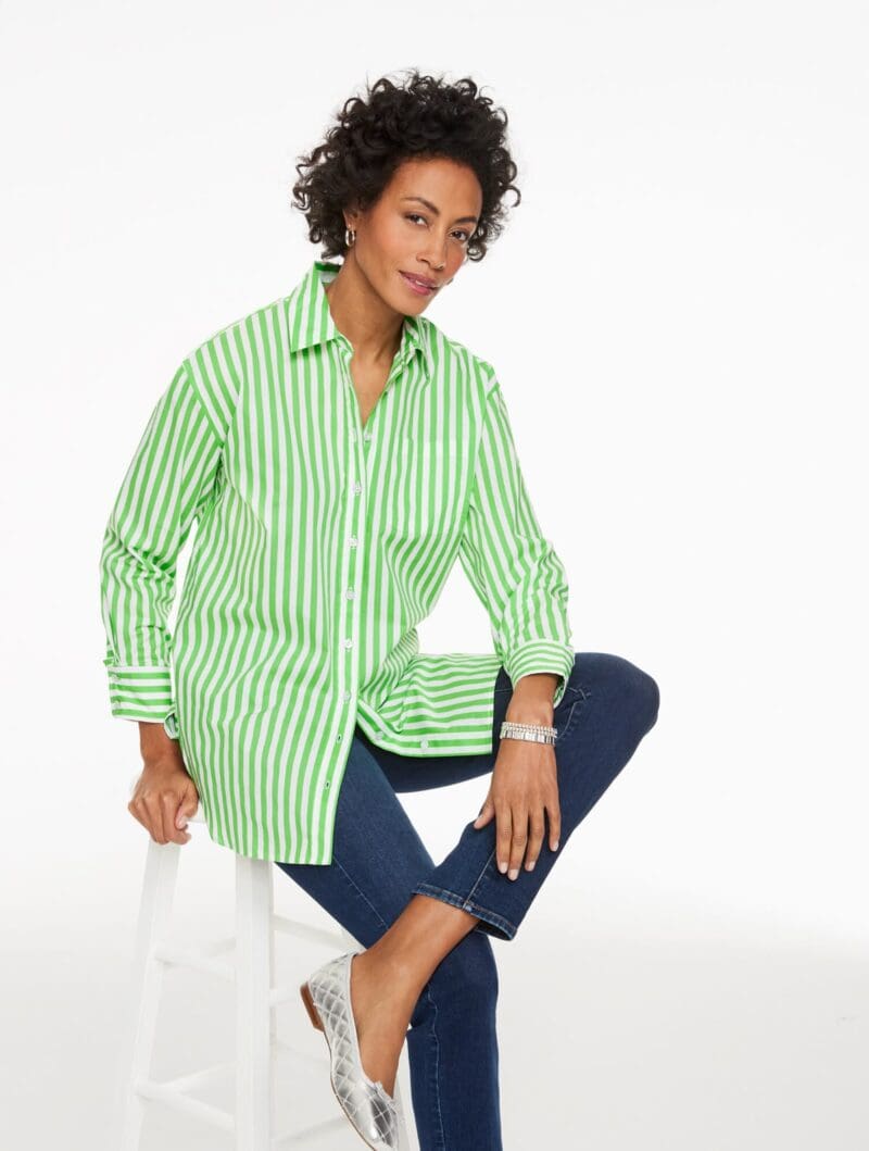 Talbots Relaxed Shirt in Airy Stripe - lime green