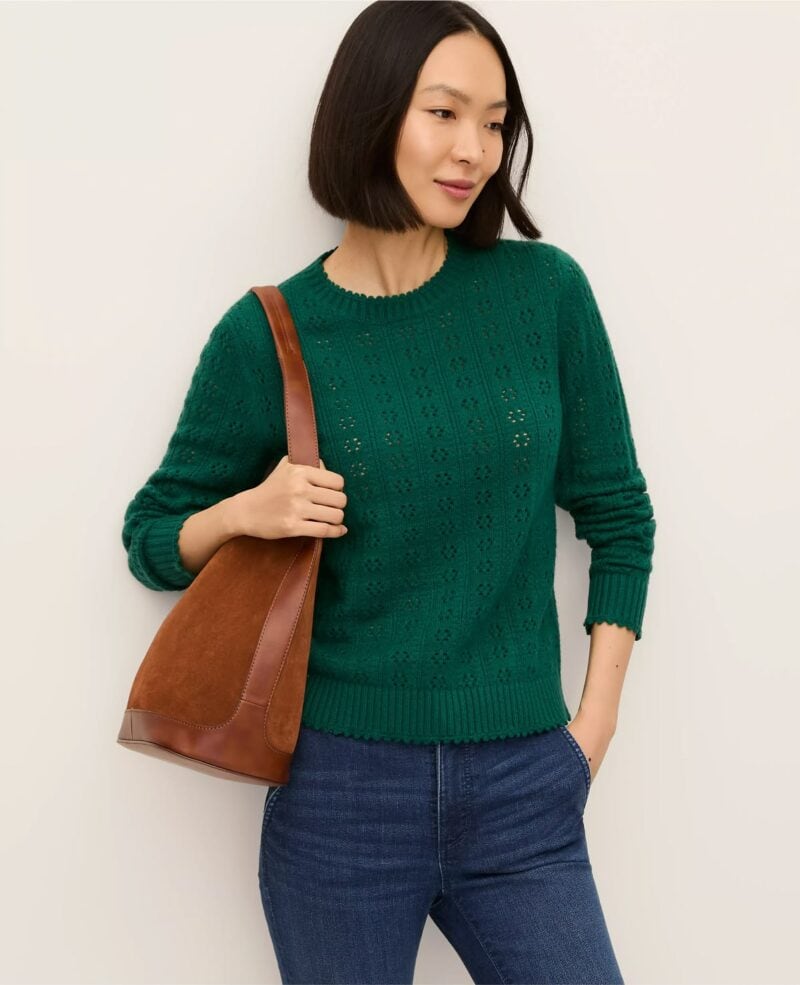 Ann Taylor pointelle sweater emerald green