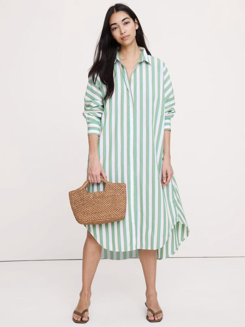 Banana Republic stripe shirtdress duck egg green