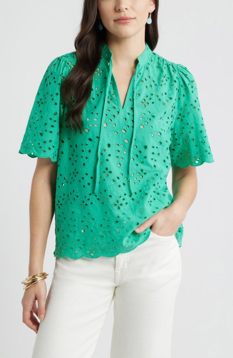 caslon eyelet top jade green