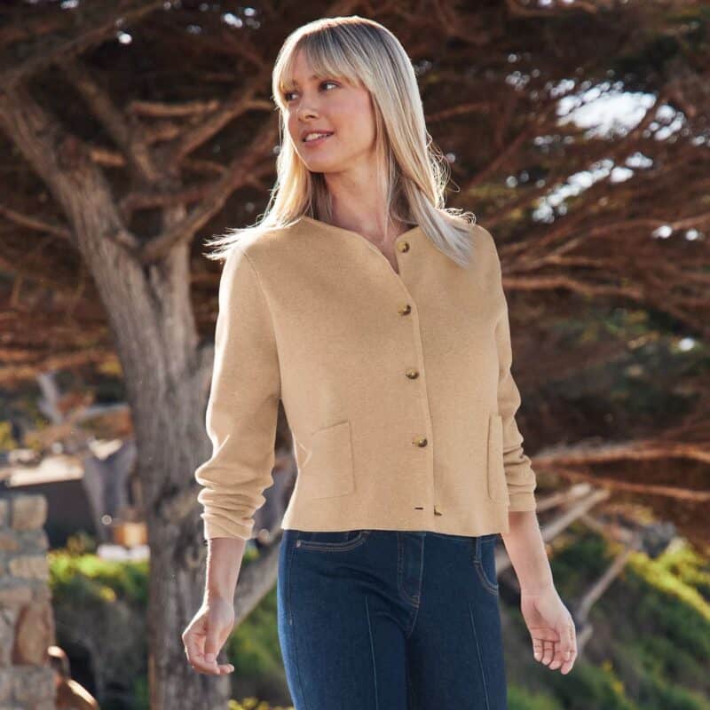 Lands' End cotton sweater jacket in vicuna heather.