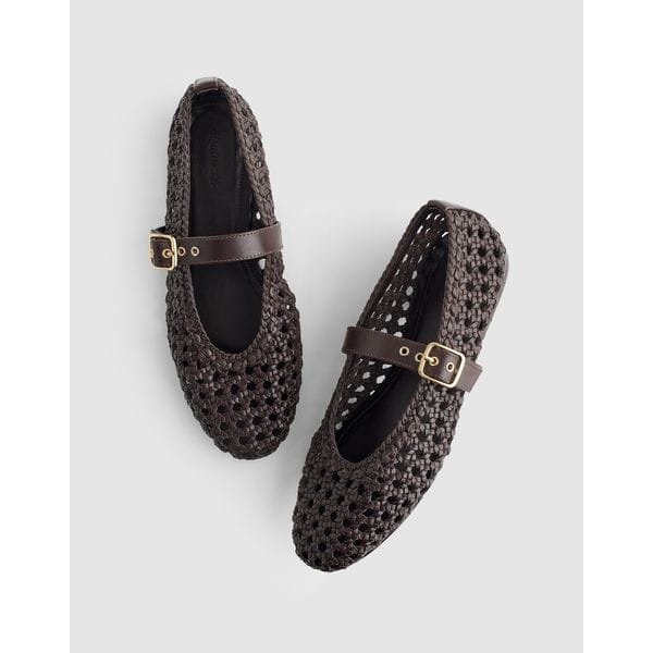 Madewell Remy woven leather Mary Jane flat in Dark Carob.